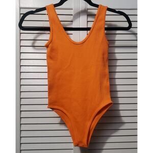Zara Ribbed Knit Bodysuit Women's Size XS Orange Sleeveless Pull-on Stretch